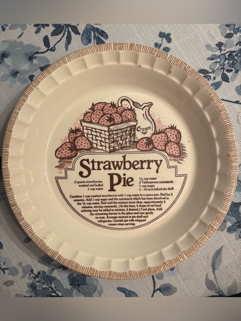Vintage 1980s Strawberry Pie Recipe Plate by Royal China Made in USA